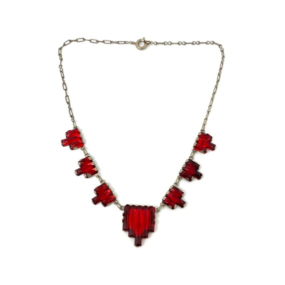 Vintage 1920s Art Deco Red & Silver Necklace