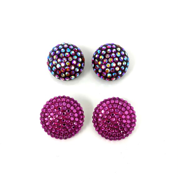 Vintage 1980s Pink Crystal Round Clip Earrings Lot of 2 Pair | Etsy
