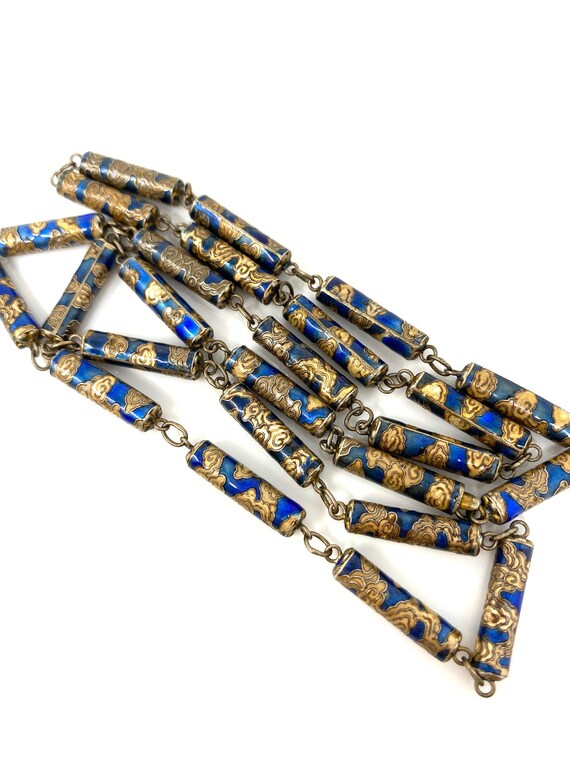 Vintage 1930s Blue & Silver Guilloche Enamel Long