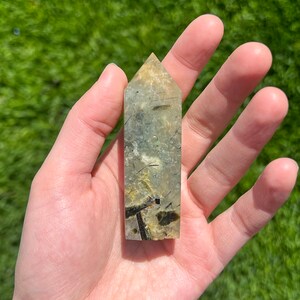 Prehnite with Epidote Crystal Tower | Epidote Inclusions Prehnite Polished Crystal Point | You Choose | 3.1 inch
