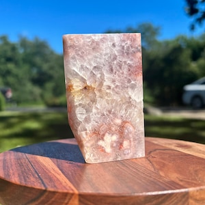 Pink Amethyst with Flower Agate Freeform, Polished Flower Agate x Pink Amethyst Crystal Specimen (3.2 inches)