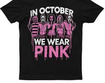 Brustkrebs Bewusstsein PNG: Im Oktober tragen wir Pink Horror Awareness Tee (Digitaler Download)
