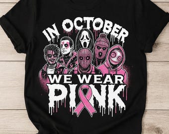 Brustkrebs Bewusstsein PNG: Im Oktober tragen wir Pink Horror Awareness Tee (Digitaler Download)