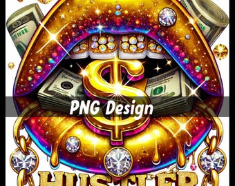 Golden Hustler Lips | Lips With Dollar Digital Art | Diamond Dollar Sign | Money | Lip Art | Money In Mouth Digital Art | Dollar Digital Art