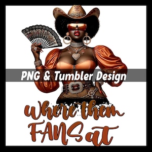 Black Cowgirl PNG: Tumbler Design Set with Fan (Digital Download)