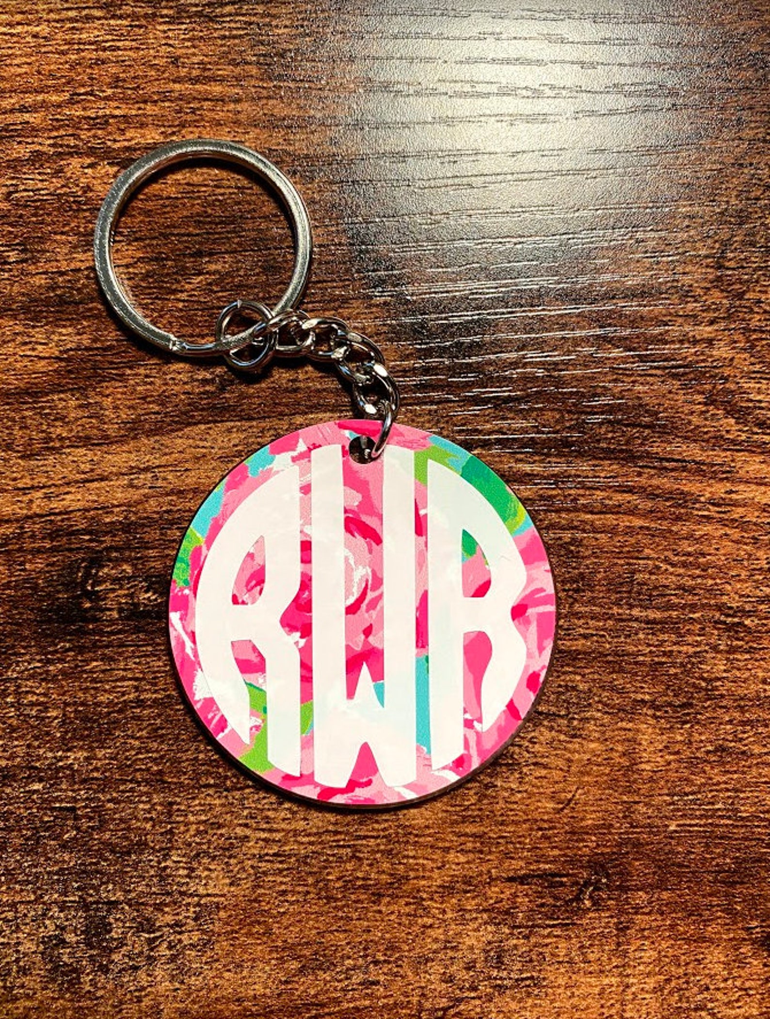 Custom Circle Keychain / Monogrammed Keychain / Monogram Etsy