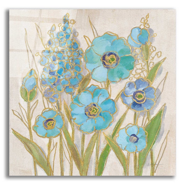 Acrylic Glass Wall Art 'Opalescent Floral I Blue' by Silvia Vassileva