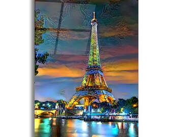 Acrylic Glass Wall Art 'Paris France Eiffel Tower at sunset' by Pedro Gavidia