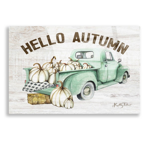 Acrylic Glass Wall Art 'Hello Autumn Vintage Truck' by Kelley Talent