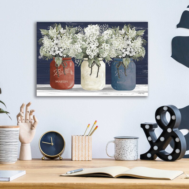 Acrylic Glass Wall Art 'red White & Blue Jar Trio' by - Etsy