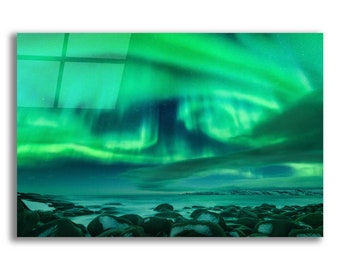 Acrylic Glass Wall Art 'Aurora Borealis Over Ocean' by Epic Portfolio