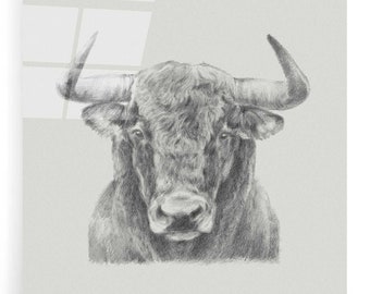 Acrylic Glass Wall Art 'Black & White Bull' by Ethan Harper