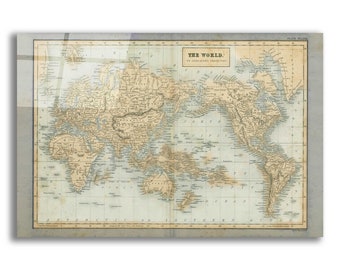 Acrylic Glass Wall Art 'The World Map Neutral' by Wild Apple Portfolio