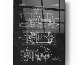 Acrylic Glass Wall Art 'Steam Locomotive Blueprint Chalkboard Patent'