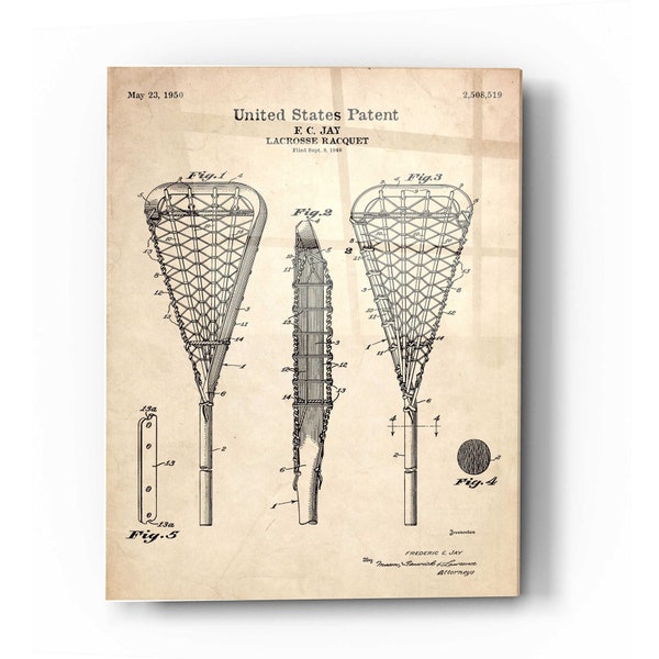 Acrylic Glass Wall Art 'Lacrosse Racquet Blueprint Patent Parchment'