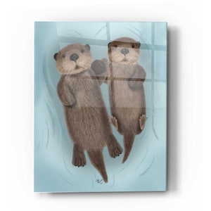 Acrylic Glass Wall Art 'Otters Holding Hands' by Fab Funky