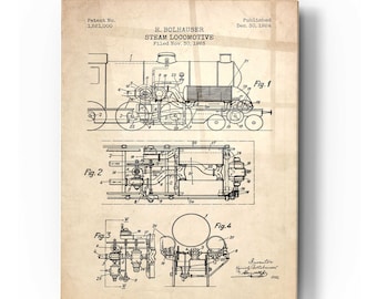 Acrylic Glass Wall Art 'Steam Locomotive Blueprint Parchment Patent'