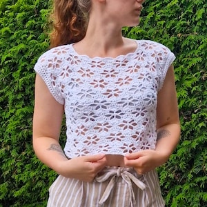 Crochet Pattern Dusklight T-Shirt, lace tee, two sleeve options, pdf, English US, Dutch