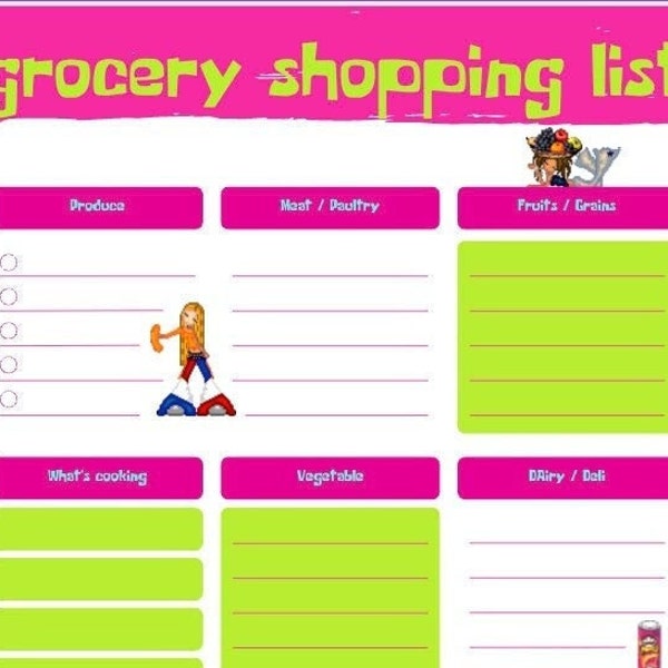 y2k grocery list digital download PDF organizer