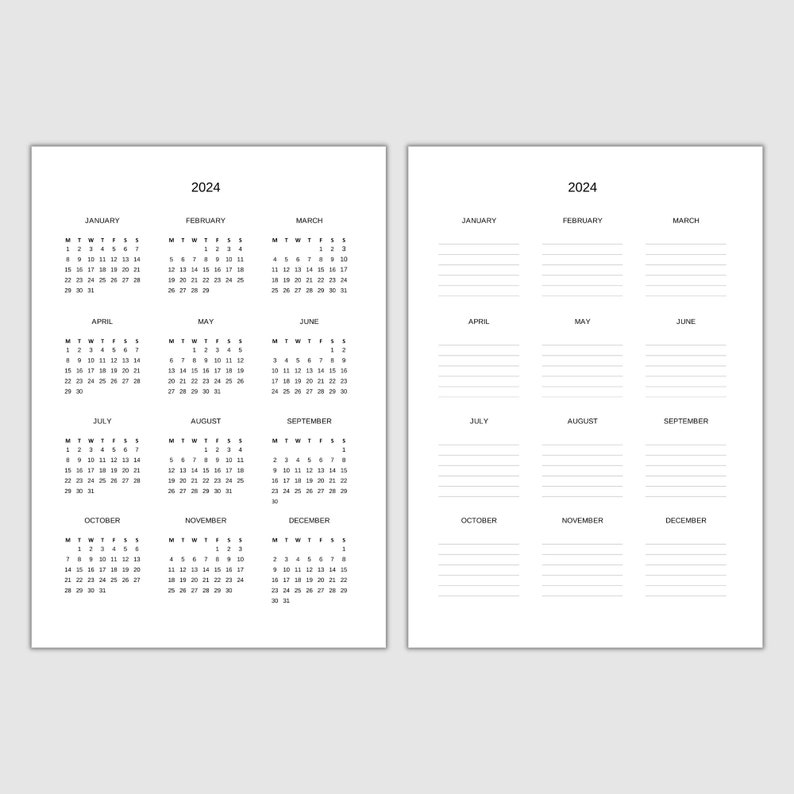 Calendar Template Excel Year at a Glance 2023 2024 2025 up Etsy