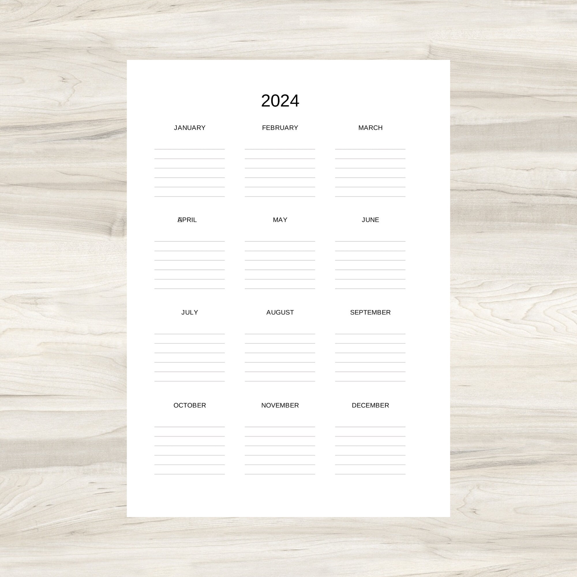 Year at a Glance 2024 PDF Excel and Google Sheets Template Etsy