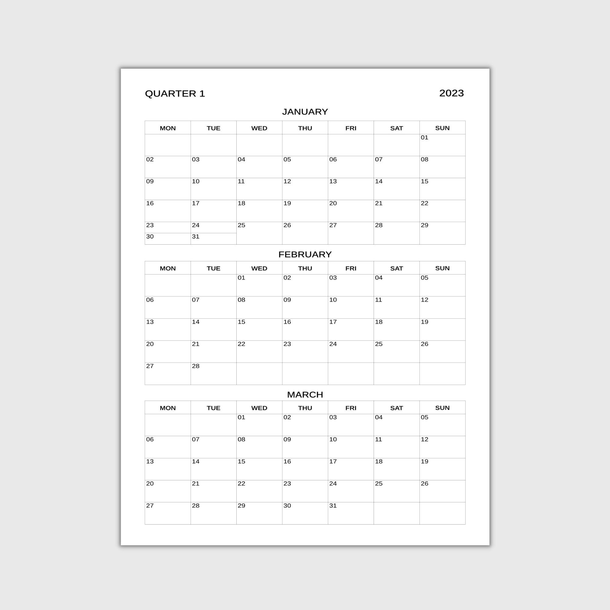 Printable Quarterly Calendar - Etsy UK