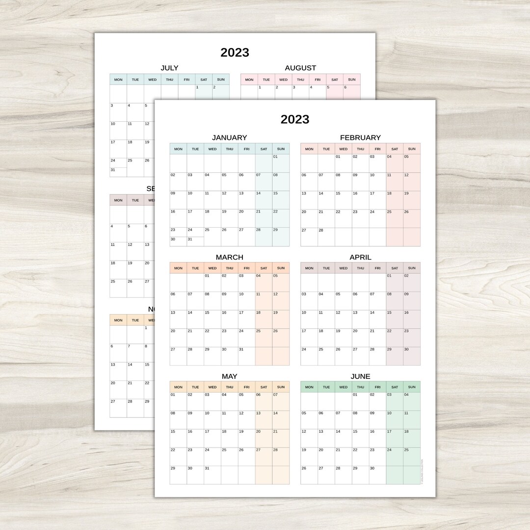 Split Half Year Calendar Printable Excel