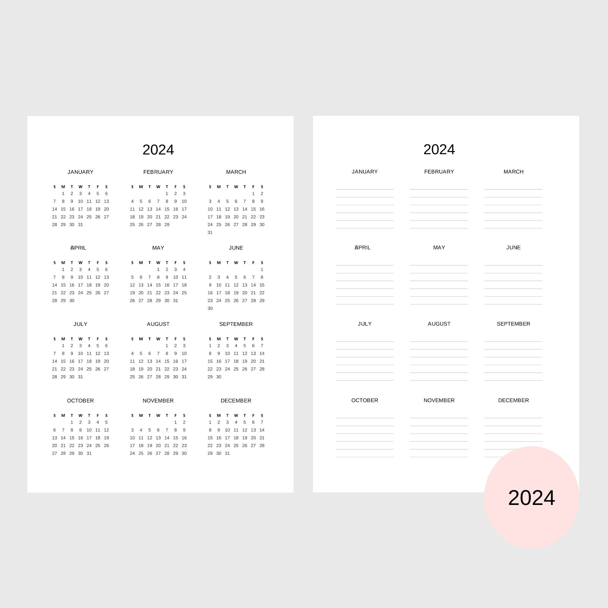 Year at a Glance 2024 PDF Excel and Google Sheets Template Etsy