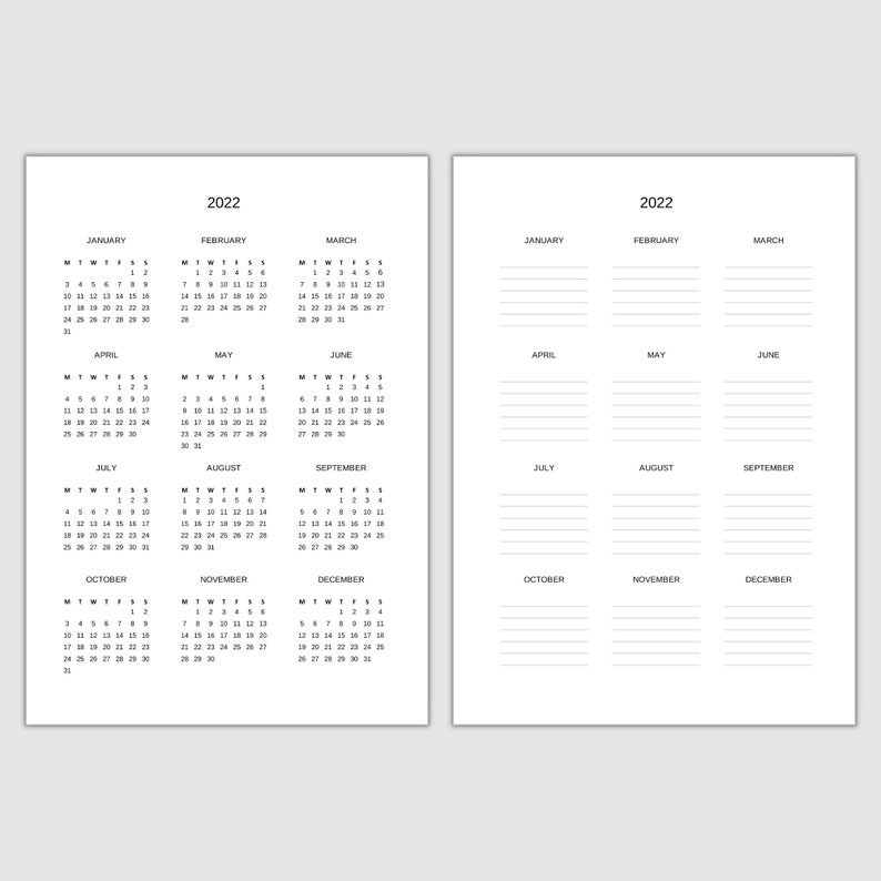 Year at a Glance 2022 2023 2025 2025 PDF Excel and Google Etsy Singapore