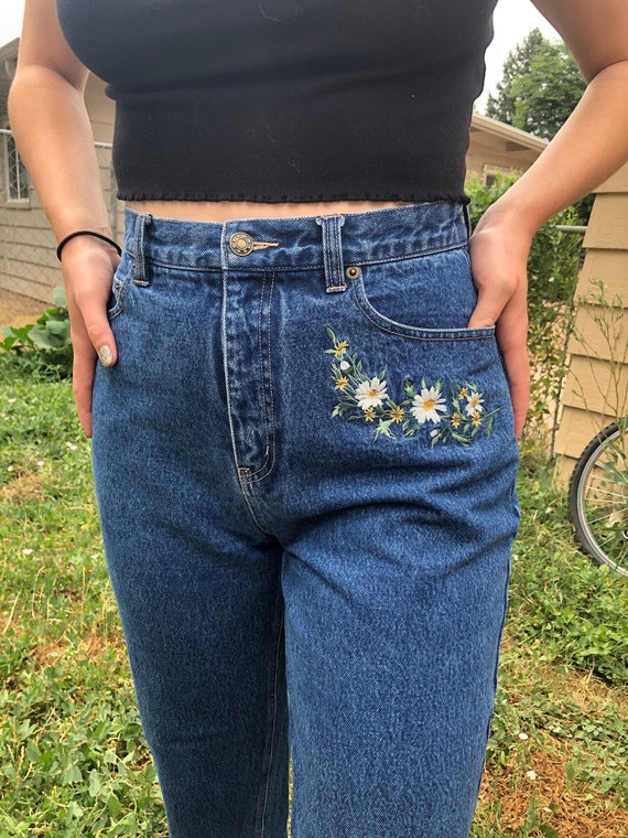 Vintage Embroidered High Waisted Jeans, Dreamy Flo