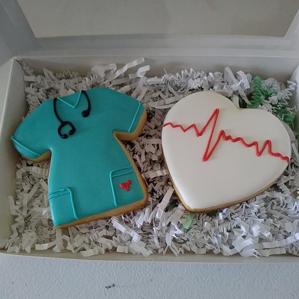 Nurse Themed Cookies, Decorated Scrubs Cookies, Heart Cookies, Medical Gift Sets