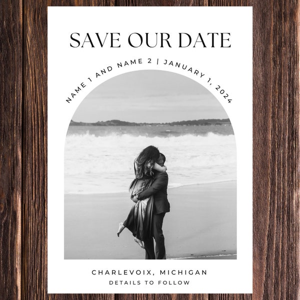 Editable Save the Date, Save the Date Template, Upload Your Own Photo, Printable, Downloadable, Edit with Canva