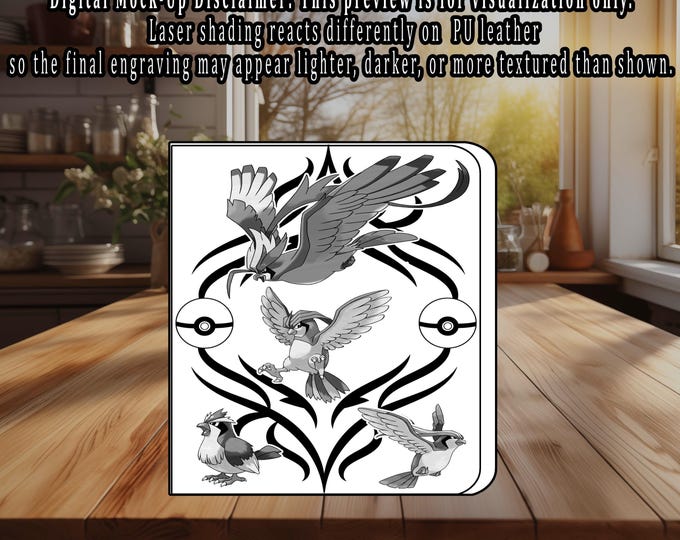 Pidgey Evolution Pokemon TCG Ringless Custom Engraved Binder | Choose Standard or Top Loader