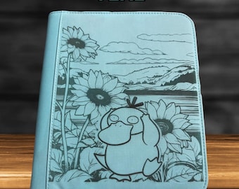 Psyduck Sunflower Pokémon TCG Binder – Custom Engraved | Holds Standard Cards and Toploaders