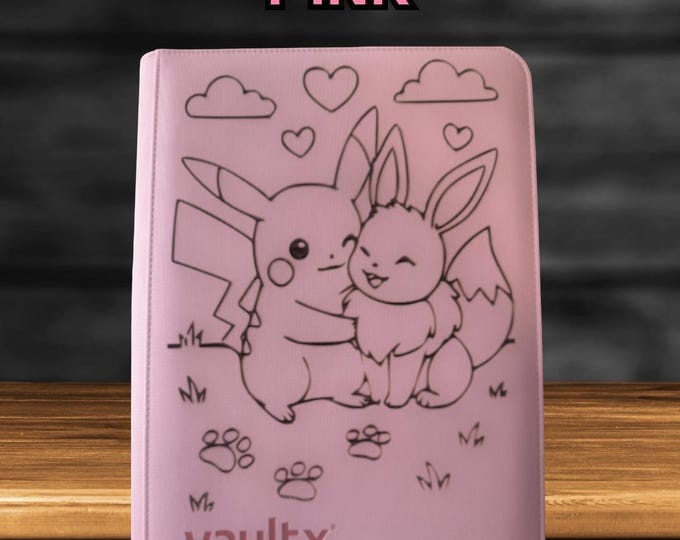 Eevee and Pikachu Pokemon TCG Ringless Custom Engraved Binder | Choose Standard or Top Loader