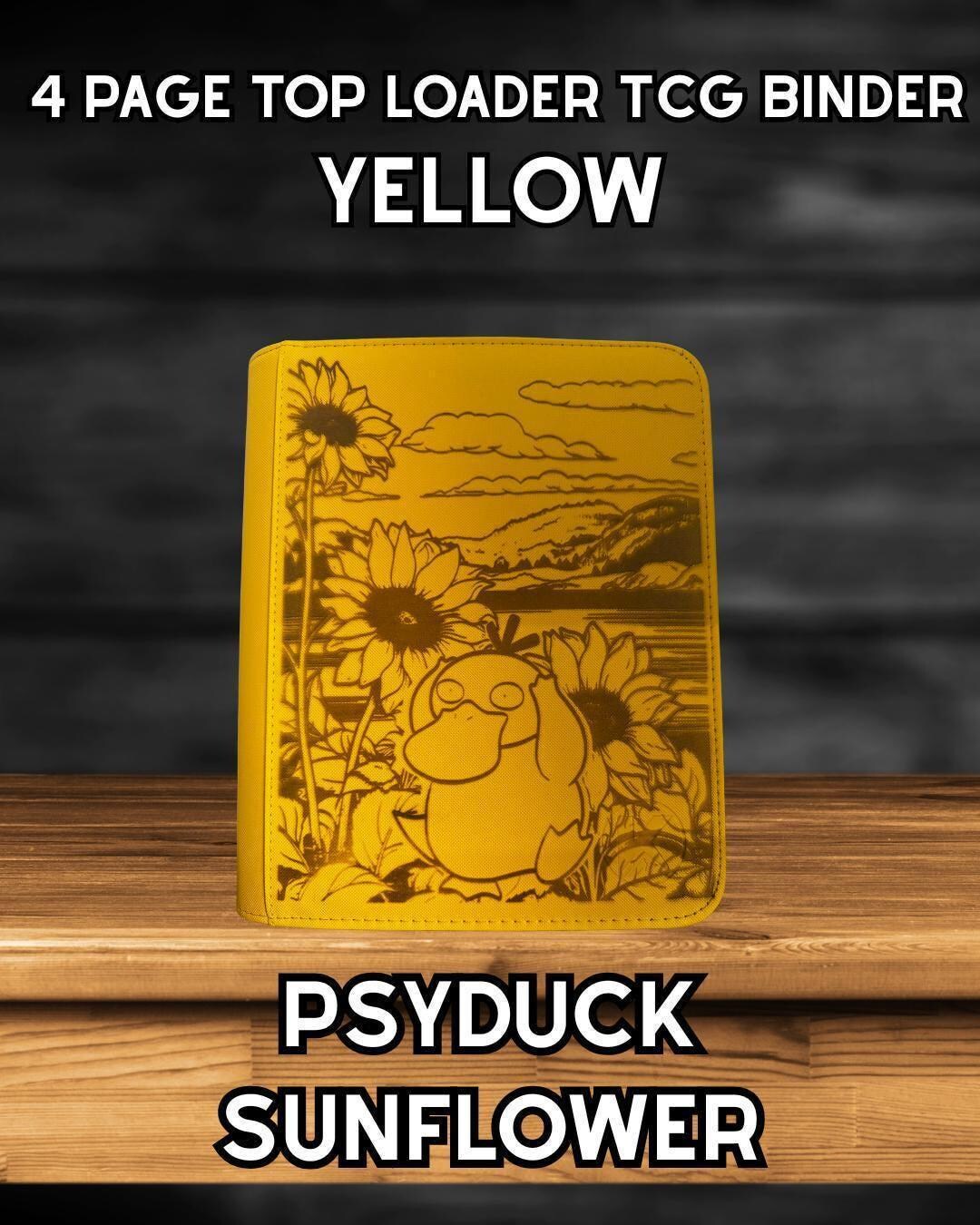 psyduck pokemon card binder Psyduck Sunflower Pokemon TCG Ringless Custom Engraved Binder | Choose  Standard or Top Loader