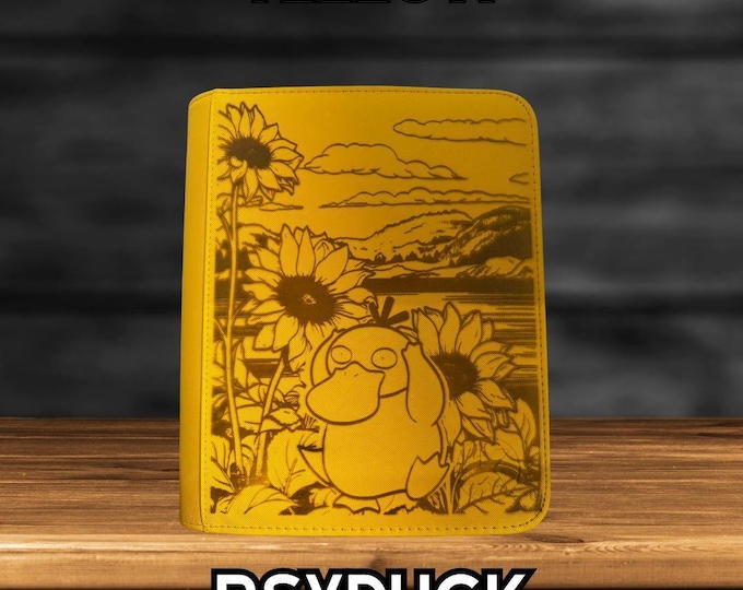 Psyduck Sunflower Pokemon TCG Ringless Custom Engraved Binder | Choose Standard or Top Loader