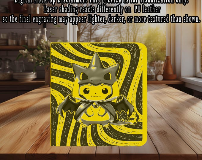 Pikachu in poncho TCG Binder – Custom Engraved | Holds Standard Cards orToploaders