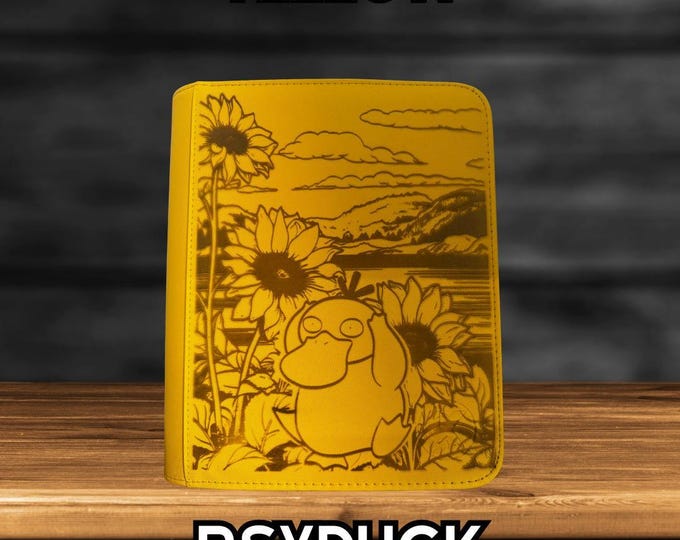 Psyduck Sunflower Pokémon TCG Binder – Custom Engraved | Holds Standard Cards and Toploaders
