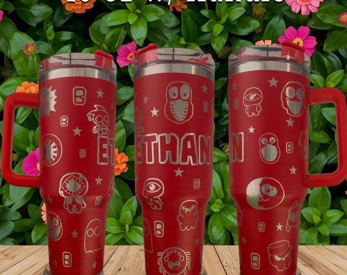 Blocky Gamer Inspired Laser Engraved Stainless Steel Tumbler – Custom Gaming Drinkware Gift