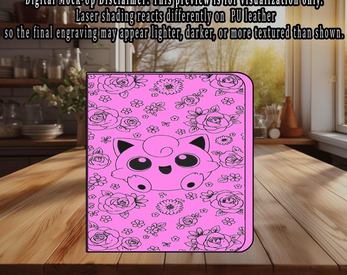 Jigglypuff Flowers Pokemon TCG Ringless Custom Engraved Binder | Choose Standard or Top Loader