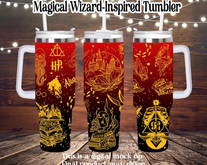 Magical Wizard-Inspired Laser Engraved Tumbler | Fantasy School Drinkware | Gift for Book Lovers