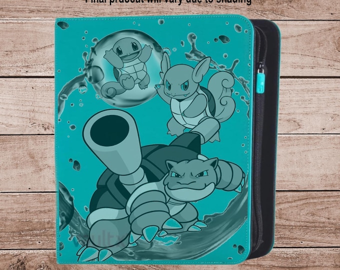 Squirtle Family Pokémon TCG Binder – Custom Engraved | Holds Standard Cards or Toploaders