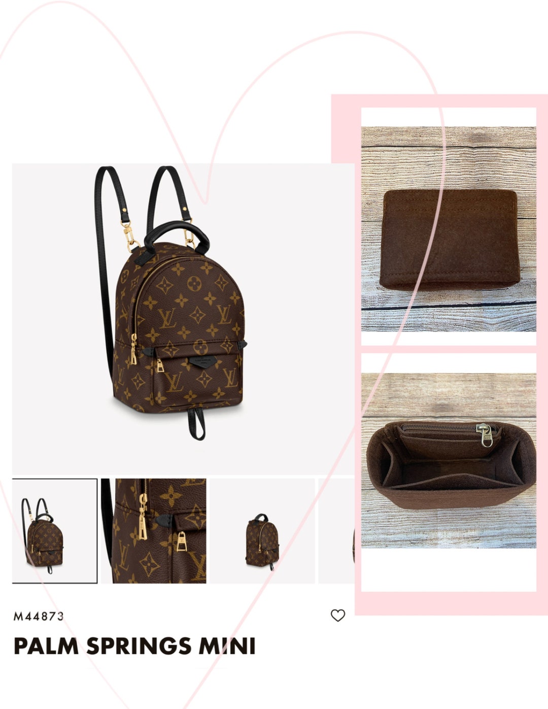 Bag Organizer for LV Palm Springs Mini Backpack - Premium Felt (Handmade/20  Colors) : Handmade Products 