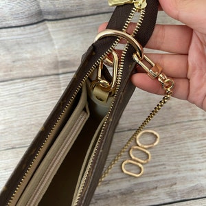 Mcraft® dark brown Leather Wristlet strap, compatible with damier ebene  pochette wallet agenda, Can use as key chain.