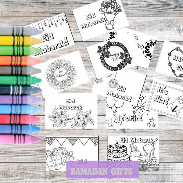 Kids Eid Coloring Cards| Pack of 12| Digital Eid Card| Instant Download