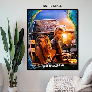 May include: A poster for season 4 of a TV show featuring two people standing in front of a building with the words "JJ Maybank Deep Sea Charters" on it. The poster has the words "Season 4" at the bottom.