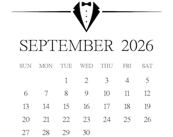 September 2026 Calendar Printable: Square Wedding Save-the-Date (Digital  Download PNG File)
