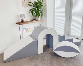 Soft Play Steps Slide Bridge Set with Balance Ball Grey & White | Soft Play for Kids | Soft Play Equipment | Soft Play | Soft Play Toys