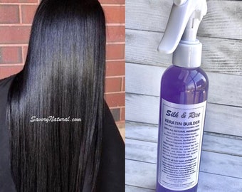 Silk & Rice Keratin Builder Pre Heat Treatment Lightweight Conditioner Detangle, Smooth, Shine Leave In Moisturizer Curly Wavy Straight Hair